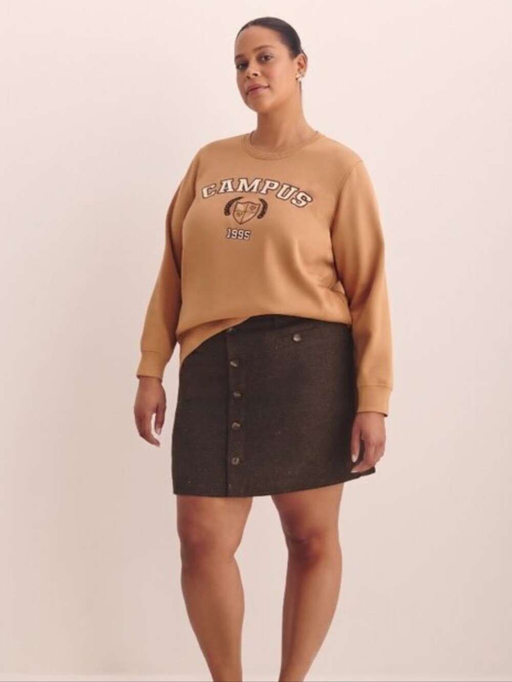 NWT Herringbone Brown Wool-blend Mini Skirt